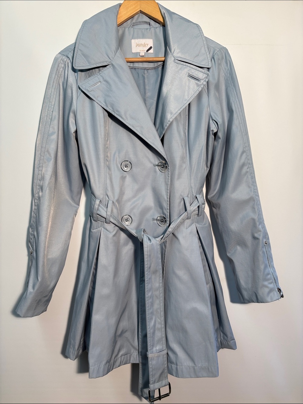 Laundry By Shelli Segal Light Blue Double-Breasted Trench with Waist Tie